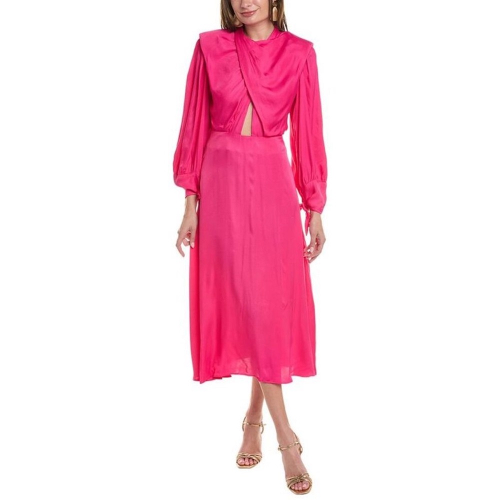 NWT FARM Rio Pink Maxi Dress with Shoulder Pads